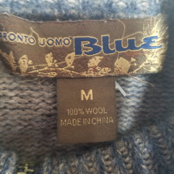 Mens Pronto Uomo Blue Gray Wool Cardigan Sweater W/ Elbow Pads Sz M - Picture 4 of 7